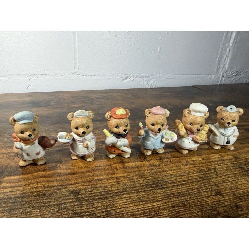 Homco Vintage Tiny Bears Set of Six #8820 Occupations Porcelain Figurines